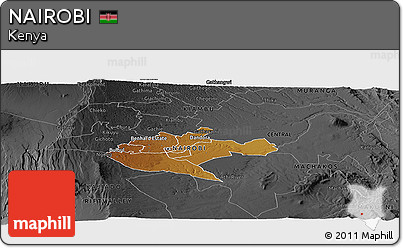 Physical Panoramic Map of NAIROBI, darken, desaturated