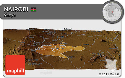 Physical Panoramic Map of NAIROBI, darken