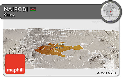 Physical Panoramic Map of NAIROBI, lighten, semi-desaturated