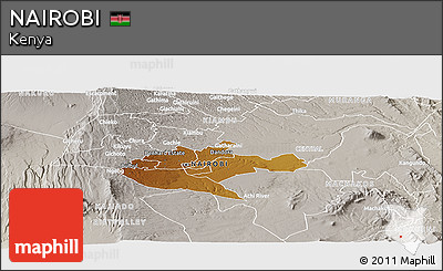Physical Panoramic Map of NAIROBI, lighten, semi-desaturated