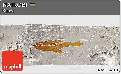 Physical Panoramic Map of NAIROBI, lighten, semi-desaturated