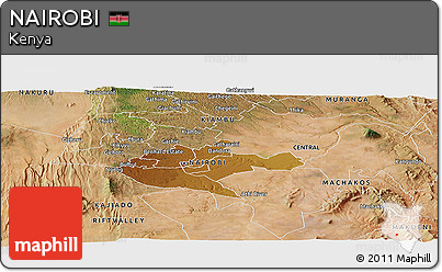 Physical Panoramic Map of NAIROBI, satellite outside