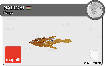Physical Panoramic Map of NAIROBI, single color outside