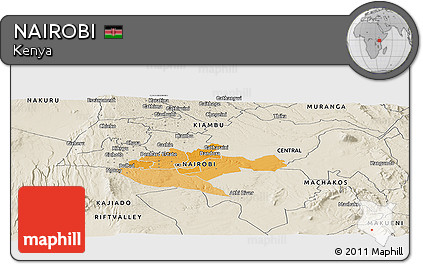 Political Panoramic Map of NAIROBI, shaded relief outside