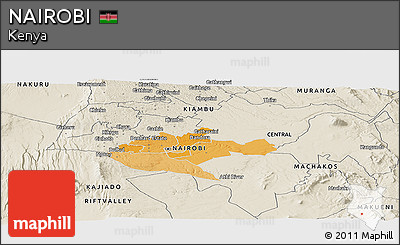 Political Panoramic Map of NAIROBI, shaded relief outside