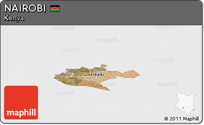 Satellite Panoramic Map of NAIROBI, single color outside