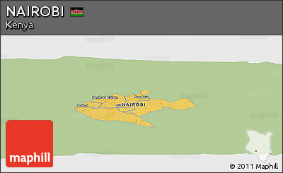 Savanna Style Panoramic Map of NAIROBI, single color outside