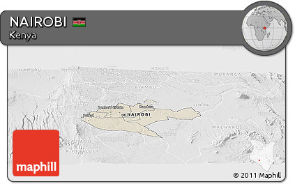 Shaded Relief Panoramic Map of NAIROBI, lighten, desaturated