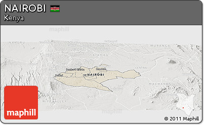 Shaded Relief Panoramic Map of NAIROBI, lighten, semi-desaturated