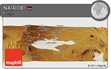 Shaded Relief Panoramic Map of NAIROBI, physical outside