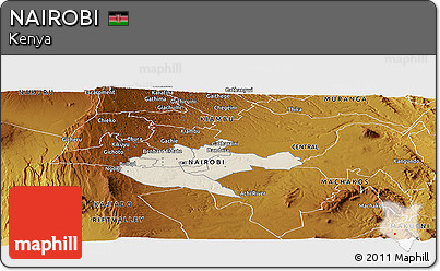 Shaded Relief Panoramic Map of NAIROBI, physical outside