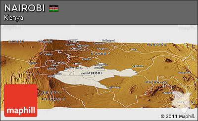 Shaded Relief Panoramic Map of NAIROBI, physical outside