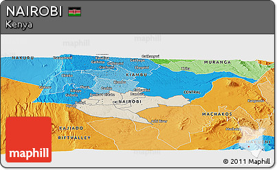 Shaded Relief Panoramic Map of NAIROBI, political outside