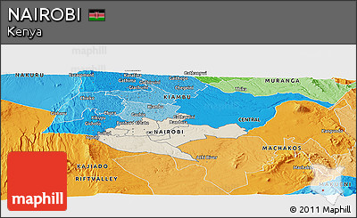 Shaded Relief Panoramic Map of NAIROBI, political outside