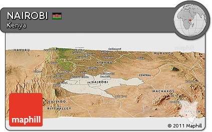 Shaded Relief Panoramic Map of NAIROBI, satellite outside