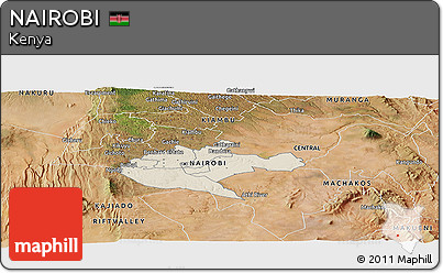 Shaded Relief Panoramic Map of NAIROBI, satellite outside