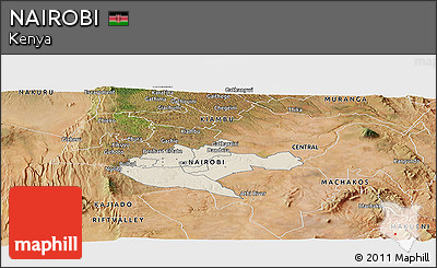 Shaded Relief Panoramic Map of NAIROBI, satellite outside