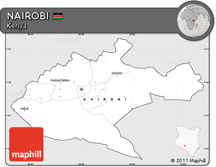 Silver Style Simple Map of NAIROBI, cropped outside