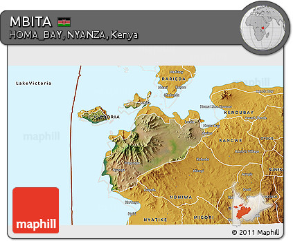 Satellite 3D Map of MBITA, physical outside