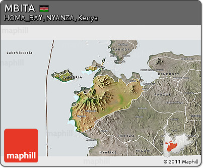 Satellite 3D Map of MBITA, semi-desaturated