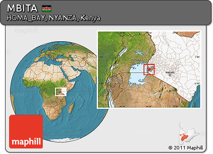 Satellite Location Map of MBITA, highlighted country, highlighted parent region