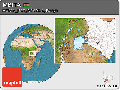 Satellite Location Map of MBITA, highlighted country, highlighted parent region