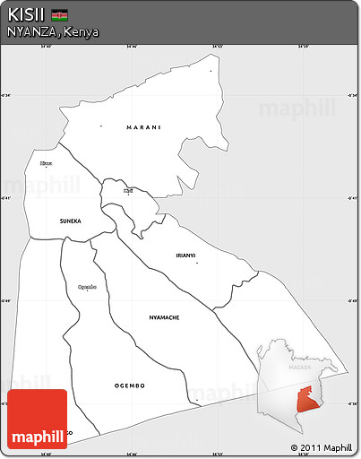 Silver Style Simple Map of KISII, single color outside