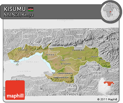 Satellite 3D Map of KISUMU, lighten, desaturated