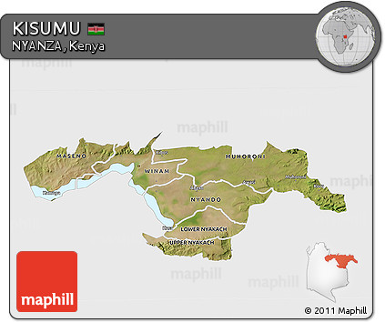 Satellite 3D Map of KISUMU, single color outside