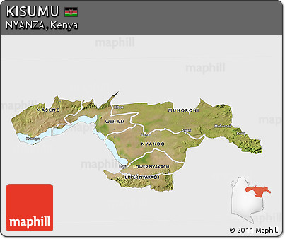 Satellite 3D Map of KISUMU, single color outside