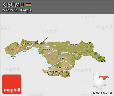 Satellite 3D Map of KISUMU, single color outside