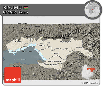Shaded Relief 3D Map of KISUMU, darken