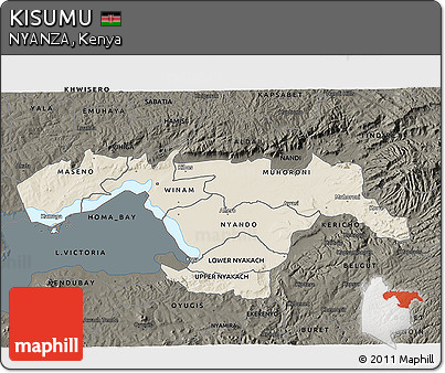 Shaded Relief 3D Map of KISUMU, darken
