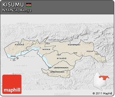Shaded Relief 3D Map of KISUMU, lighten, desaturated