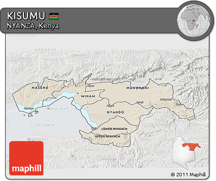 Shaded Relief 3D Map of KISUMU, lighten, semi-desaturated