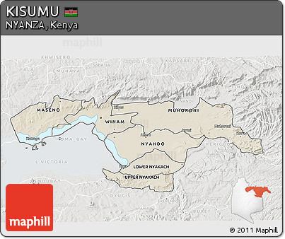 Shaded Relief 3D Map of KISUMU, lighten, semi-desaturated