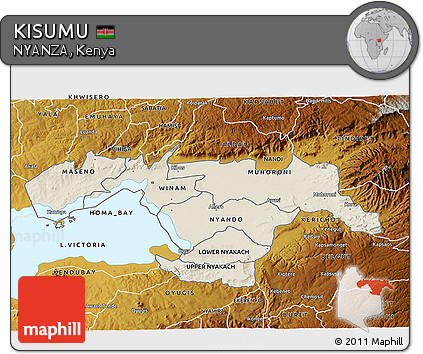 Shaded Relief 3D Map of KISUMU, physical outside