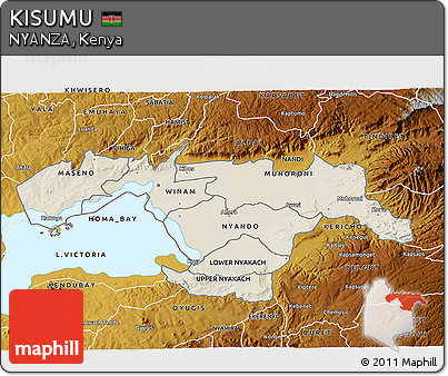 Shaded Relief 3D Map of KISUMU, physical outside