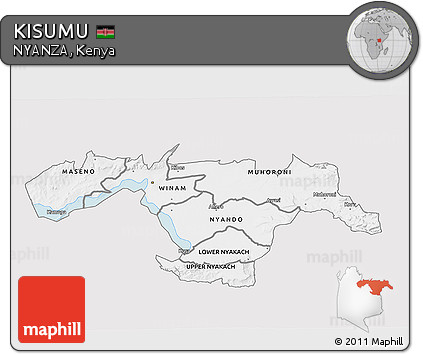 Silver Style 3D Map of KISUMU, single color outside