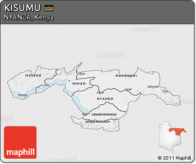 Silver Style 3D Map of KISUMU, single color outside