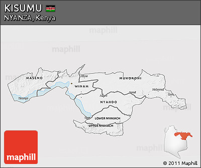 Silver Style 3D Map of KISUMU, single color outside