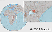 Gray Location Map of KISUMU, within the entire country, hill shading