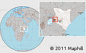 Gray Location Map of KISUMU, highlighted country, highlighted parent region, within the entire country