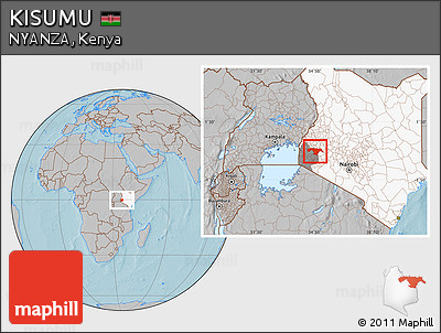 Gray Location Map of KISUMU, highlighted country, highlighted parent region, hill shading
