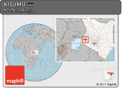 Gray Location Map of KISUMU, highlighted country, hill shading