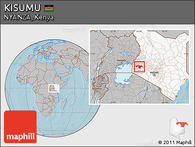 Gray Location Map of KISUMU, highlighted country, hill shading