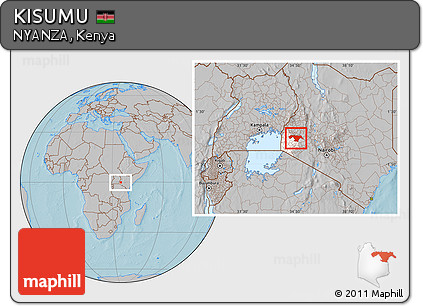 Gray Location Map of KISUMU, highlighted parent region, hill shading