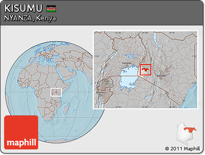 Gray Location Map of KISUMU, highlighted parent region, hill shading