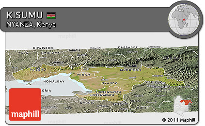 Satellite Panoramic Map of KISUMU, semi-desaturated
