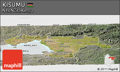 Satellite Panoramic Map of KISUMU, semi-desaturated